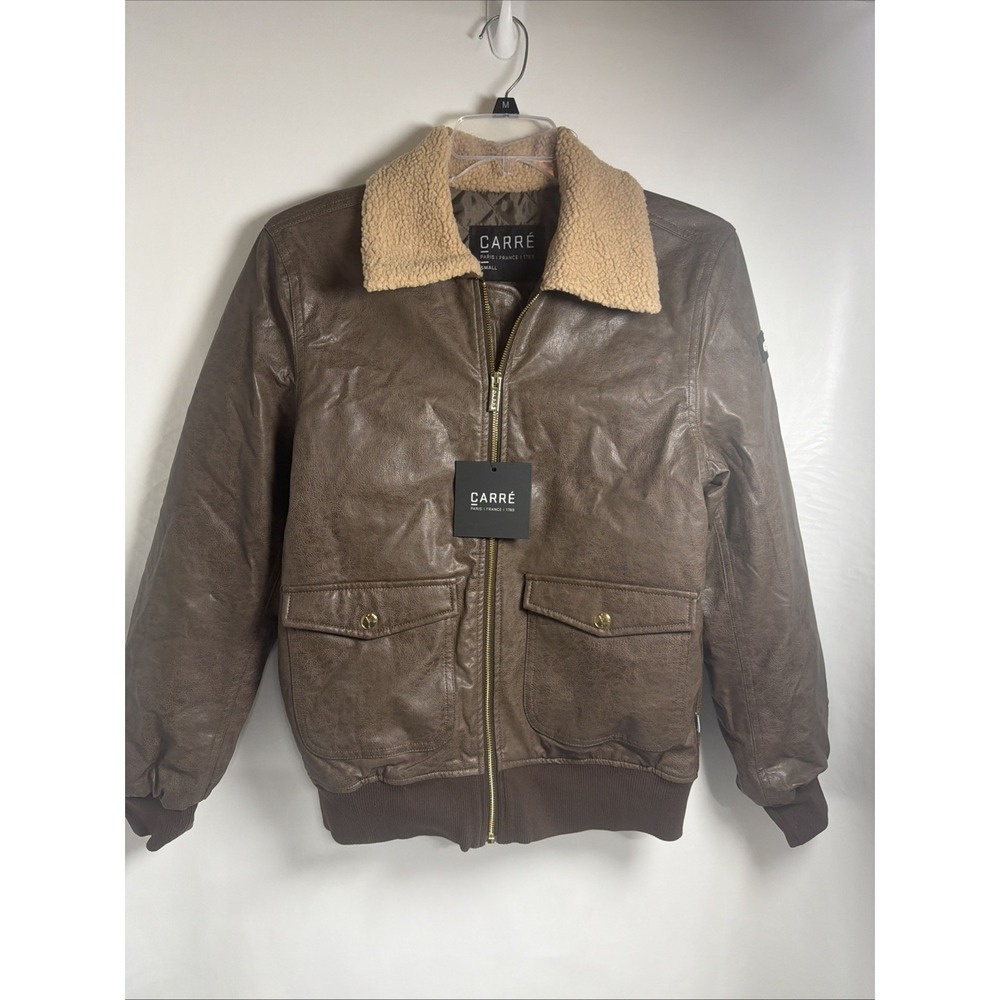 Carre Paris Puff Bomber Jacket Mens Small Rib Zipper Pockets NEW W T Stone Brown